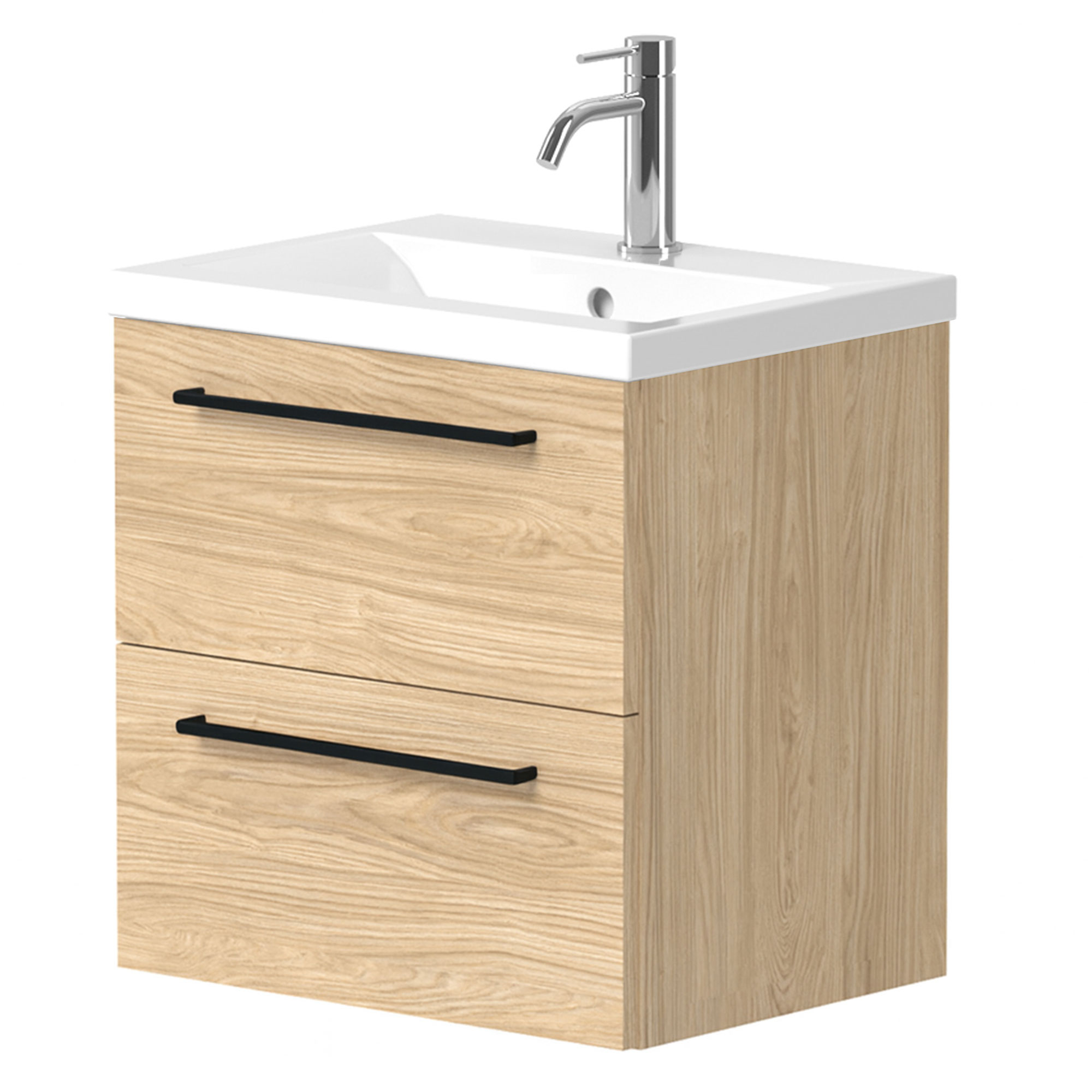 Servantskap Brook Tre Lys Matt 50x38 cm med Handfat Hvit & Håndtaken Svart