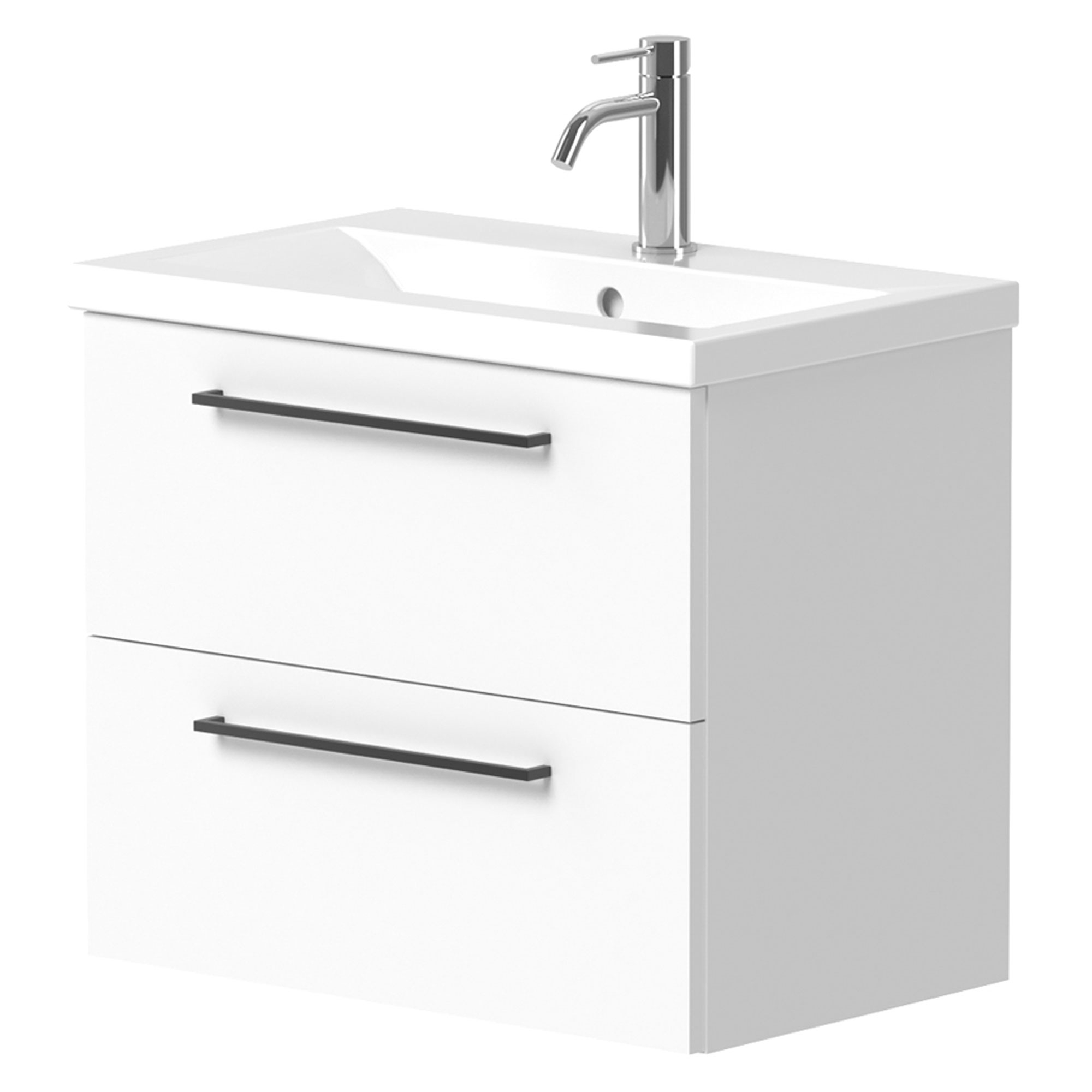 Servantskap Brook Hvit Blank 60x38 cm med Handfat Hvit & Håndtaken Svart