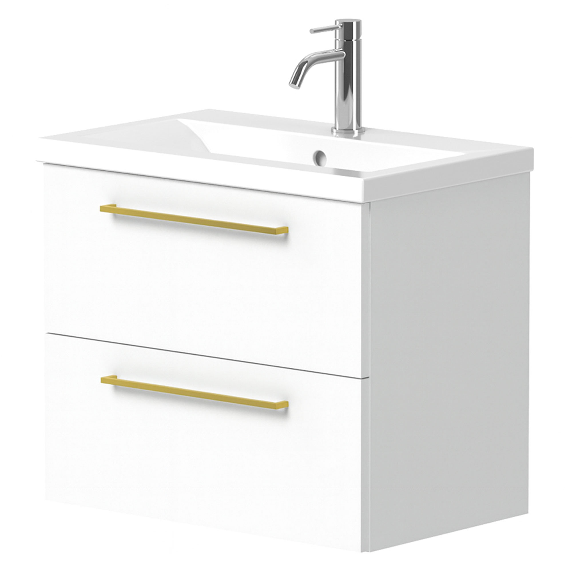 Servantskap Brook Hvit Blank 60x38 cm med Handfat Hvit & Håndtaken Gull