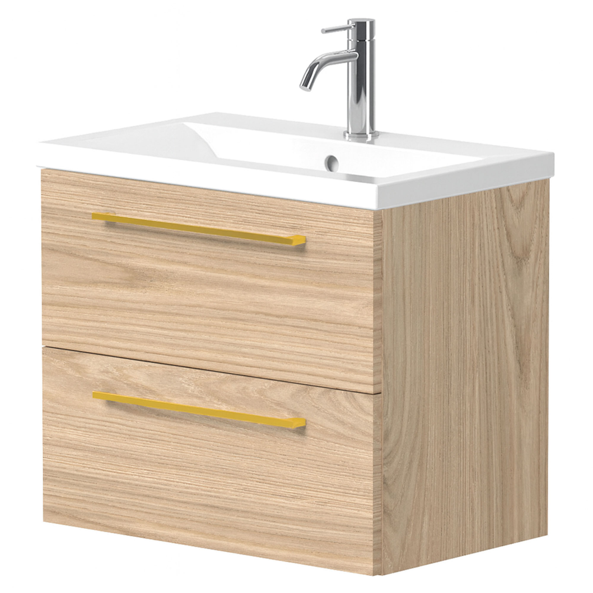 Servantskap Brook Tre Lys Matt 60x38 cm med Handfat Hvit & Håndtaken Gull