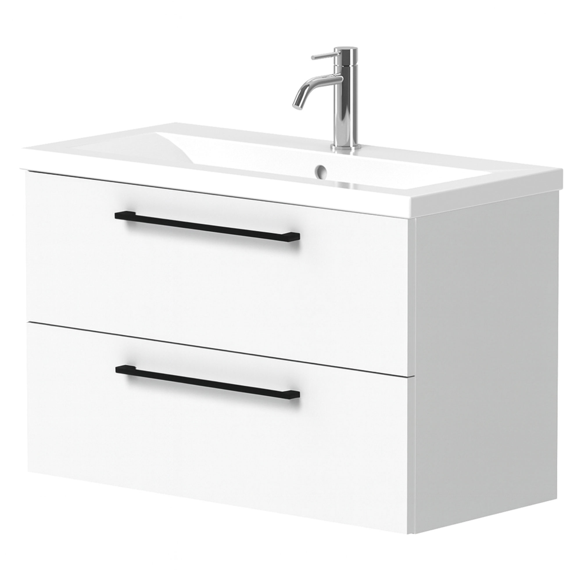 Servantskap Brook Hvit Blank 80x38 cm med Handfat Hvit & Håndtaken Svart