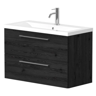 Servantskap <strong>Brook</strong>  Svart Eik Matt 80x38 cm med Handfat Hvit & Håndtaken Krom