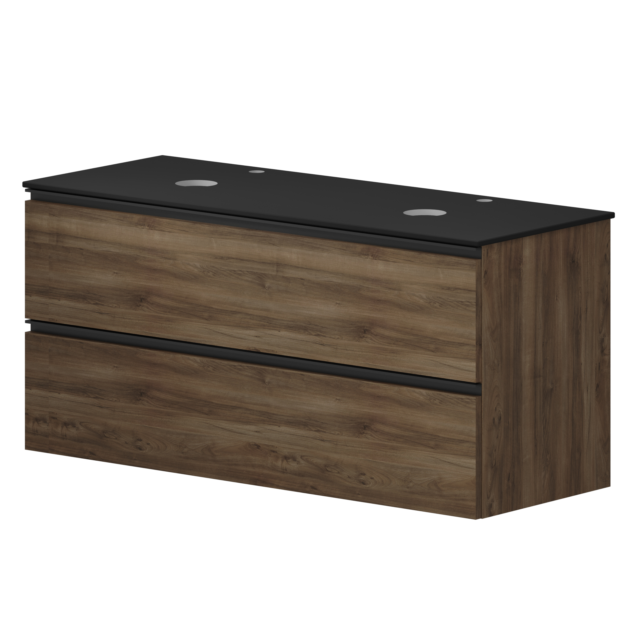 Dobbelt Servantskap Valnøtt Luna Tre 120 cm med Cosentino Benkplate Dekton Svart Matt