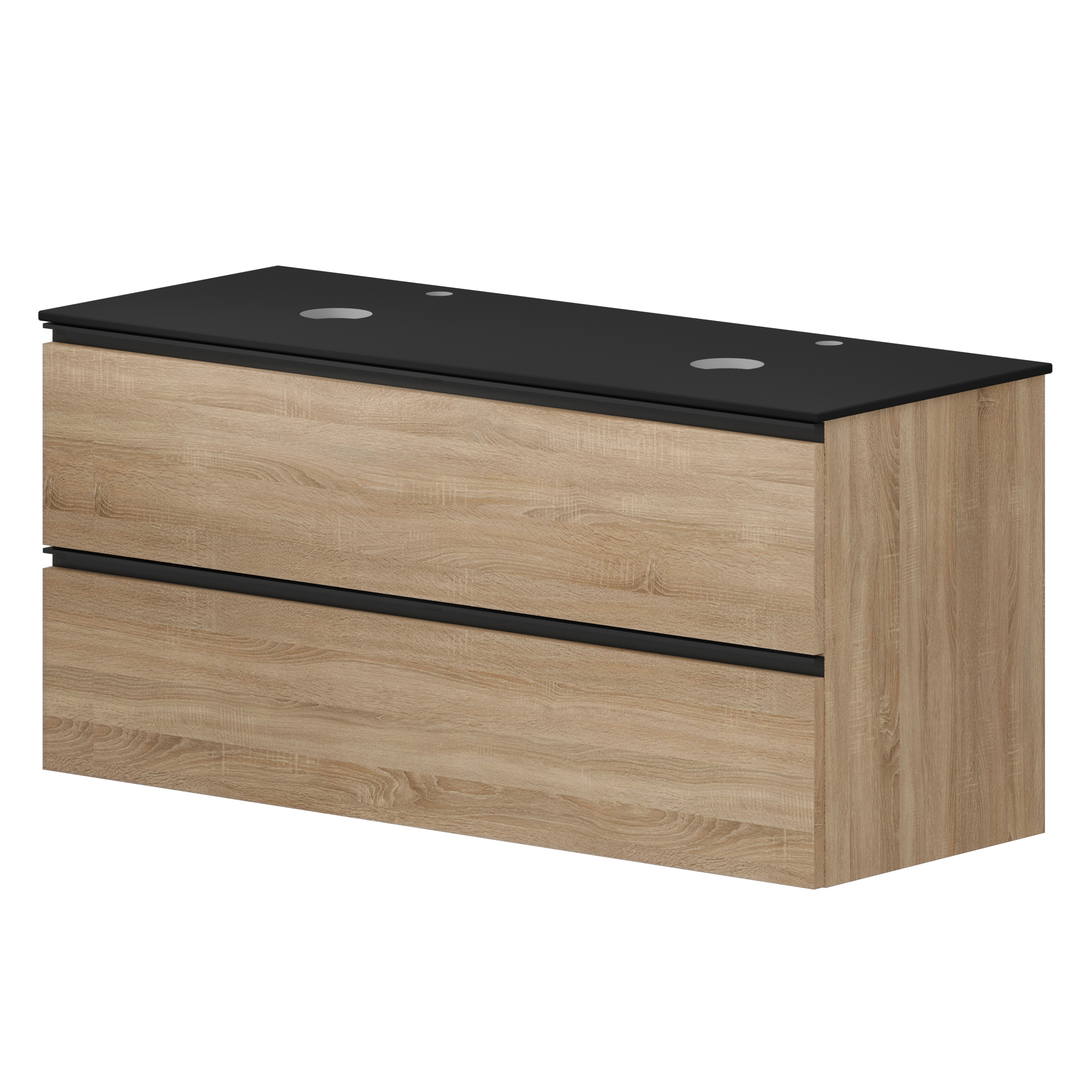 Dobbelt Servantskap Eik Luna Tre 120 cm med Cosentino Benkplate Dekton Svart Matt