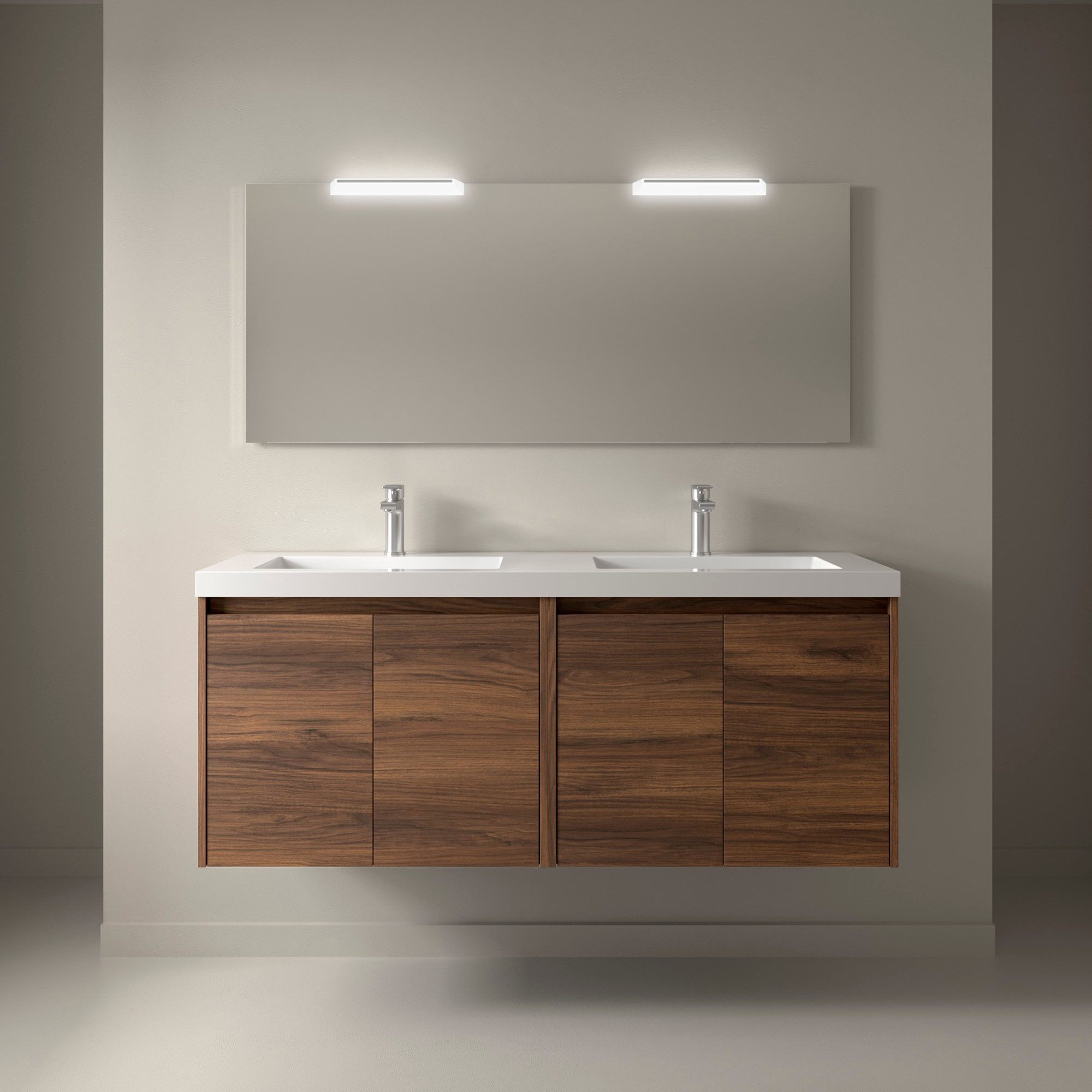 Servantskap Flint Valnøtt Matt 140 cm med Dobbel Handfat Hvit Blank
