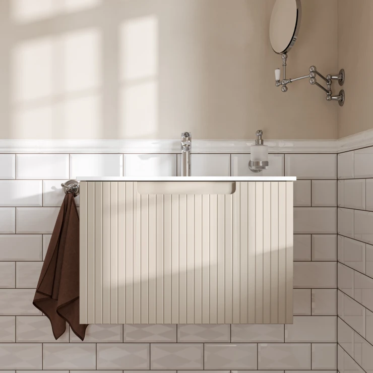 Servantskap Ribb Beige Matt 60 cm med Servant Hvit Blank
