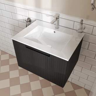 Servantskap <strong>Ribb</strong>  Svart Matt 60 cm med Servant Hvit Blank