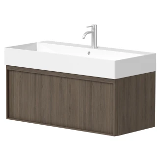 Servantskap <strong>Soline</strong>  Rökt Eik Matt 100 cm med Handfat Hvit Matt