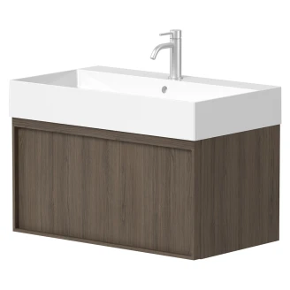 Servantskap <strong>Soline</strong>  Rökt Eik Matt 80 cm med Handfat Hvit Matt