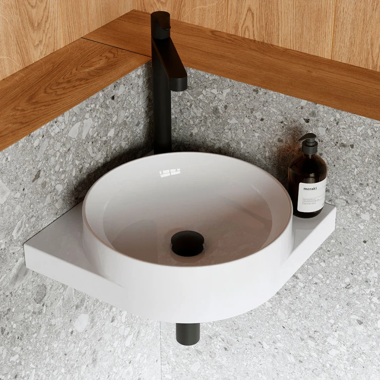 Ravak Servant Yard 45 cm med Svart Konsol, Vannlås og Bunnventil
