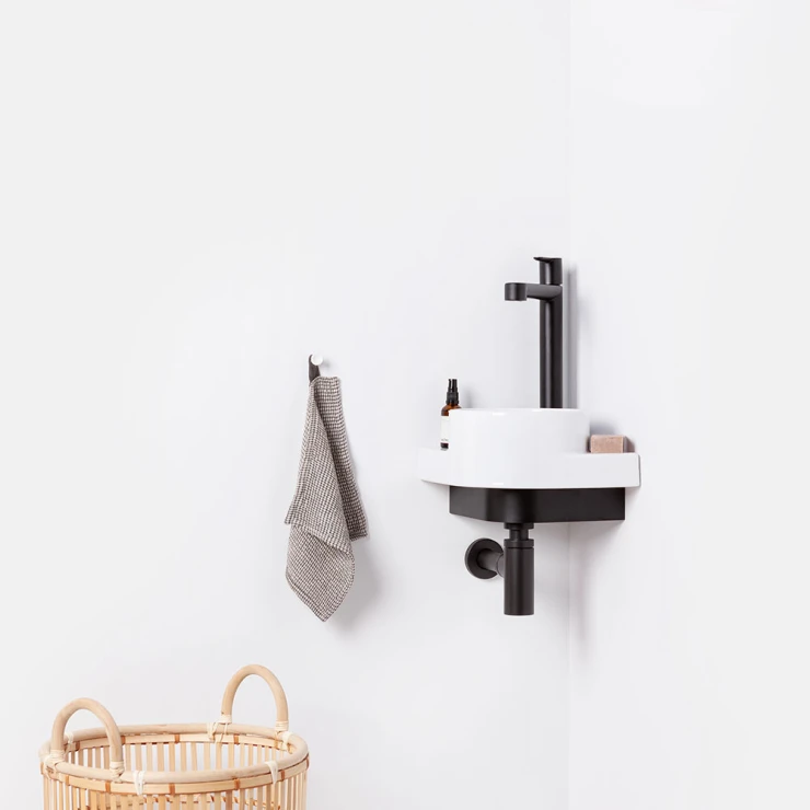 Ravak Servant Yard 28 cm med Svart Konsol, Vannlås og Bunnventil