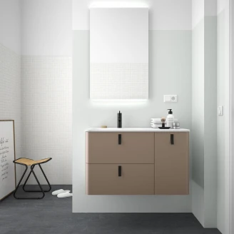 Servantskap <strong>Avrel</strong>  Høyre Taupe Matt 90 cm med servant Hvit Matt & Håndtaken Svart