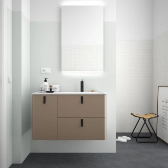 Servantskap <strong>Avrel</strong>  Venstre Taupe Matt 90 cm med servant Hvit Matt & Håndtaken Svart