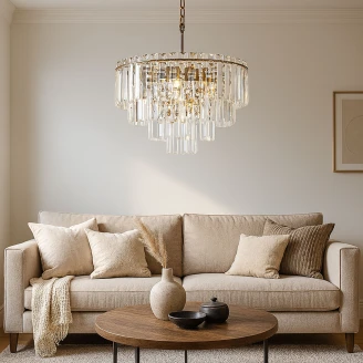 Hængelampe <strong>Brenza</strong>  L Transparent Krystal, Antik Bronze Blank Ø 48 cm