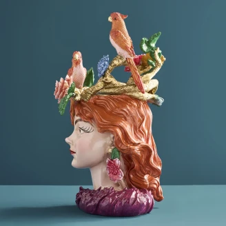 Werner Voss Vase Woman's Head w. Parrots Flerfarget