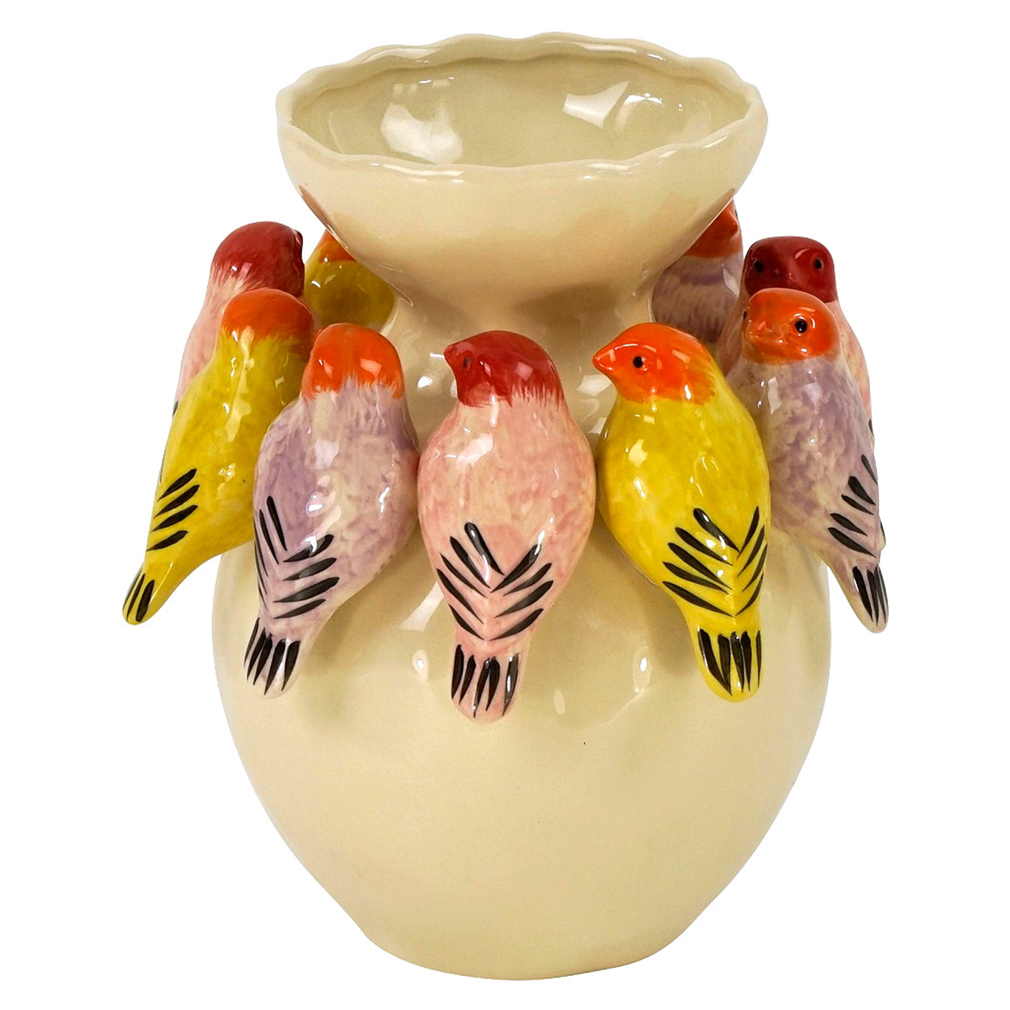 Werner Voss Vase Birds Beige, Flerfarget