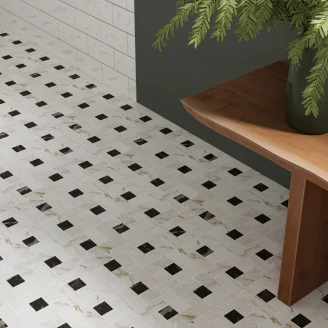 Marmor Mosaikk Gulvflis <strong>Canterbury</strong>  Kremhvit-Nattsvart Moduler Matt 30x30 cm