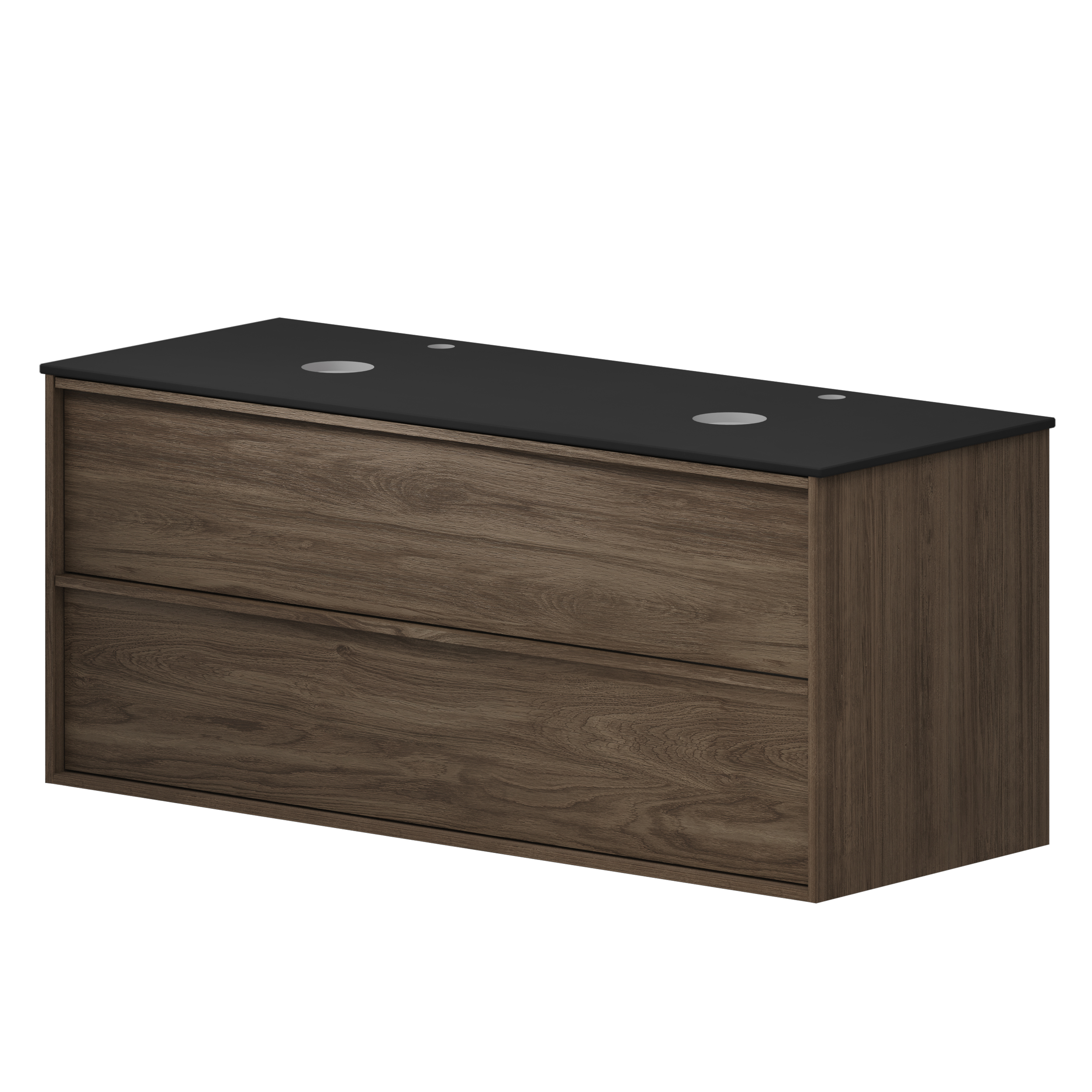 Servantskap Ekskär Valnøtt 120 cm med Cosentino Dobbelt Benkplate Dekton Svart Matt