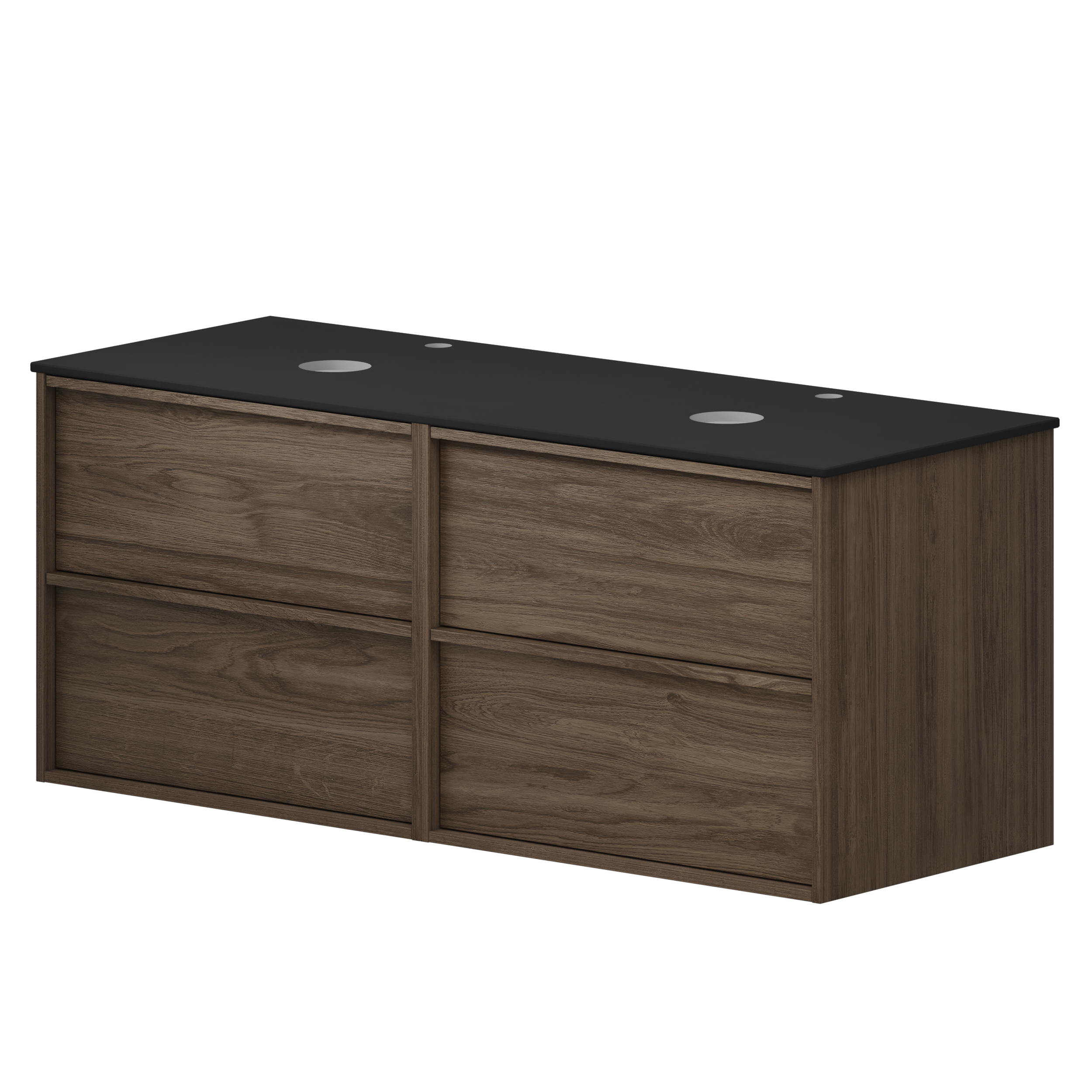 Dobbelt Servantskap Ekskär Valnøtt 120 cm med Cosentino Benkplate Dekton Svart Matt