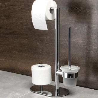 Frittstående Toalettrullehållare og Toalettbørste <strong>Round</strong>  Krom Blank