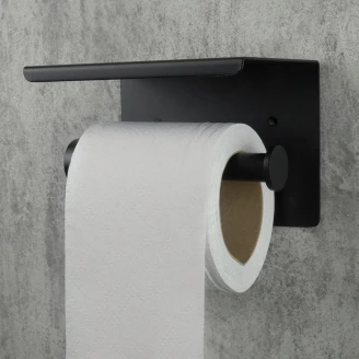 Toalettpapirholder med Hylle <strong>Round</strong>  Svart Matt