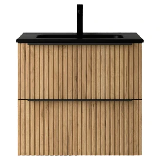 Servantskap <strong>Runa</strong>  Lyst tre Matt 60 cm med 2 skuffer & Handfat Svart Matt
