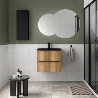 Servantskap <strong>Runa</strong>  Lyst tre Matt 60 cm med 2 skuffer & Handfat Svart Matt
