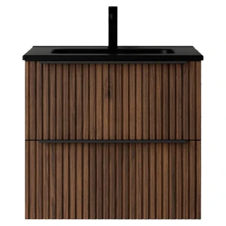 Servantskap <strong>Runa</strong>  Valnøtt Matt 60 cm med 2 skuffer & Handfat Svart Matt