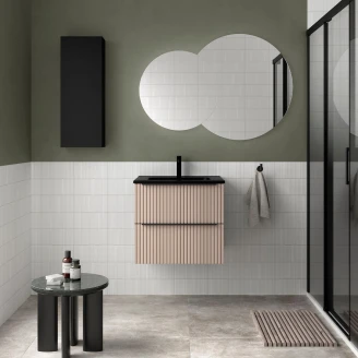 Servantskap <strong>Runa</strong>  Beige Matt 60 cm med 2 skuffer & Handfat Svart Matt