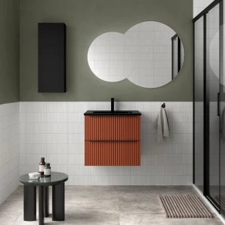 Servantskap <strong>Runa</strong>  Terrakotta Matt 60 cm med 2 skuffer & Handfat Svart Matt