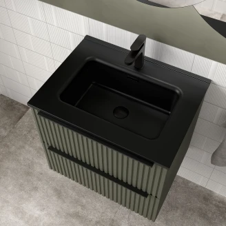 Servantskap <strong>Runa</strong>  Skogsgrønn Matt 60 cm med 2 skuffer & Handfat Svart Matt