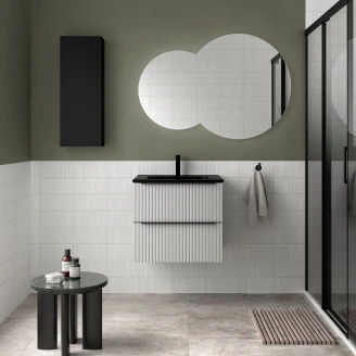 Servantskap <strong>Runa</strong>  Hvit Matt 60 cm med 2 skuffer & Handfat Svart Matt