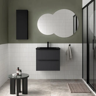 Servantskap <strong>Runa</strong>  Antrasitt Matt 60 cm med 2 skuffer & Handfat Svart Matt