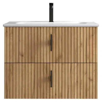 Servantskap <strong>Runa</strong>  Lyst tre Matt 70 cm med 2 skuffer & Handfat Hvit Blank