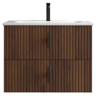 Servantskap <strong>Runa</strong>  Valnøtt Matt 70 cm med 2 skuffer & Handfat Hvit Blank
