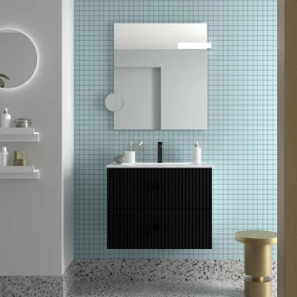 Servantskap <strong>Runa</strong>  Svart Matt 70 cm med 2 skuffer & Handfat Hvit Blank