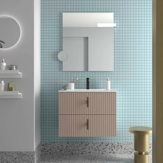 Servantskap <strong>Runa</strong>  Beige Matt 70 cm med 2 skuffer & Handfat Hvit Blank