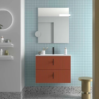 Servantskap <strong>Runa</strong>  Terrakotta Matt 70 cm med 2 skuffer & Handfat Hvit Blank