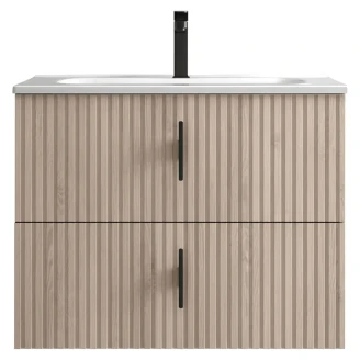 Servantskap <strong>Runa</strong>  Trä Naturlig Matt 70 cm med 2 skuffer & Handfat Hvit Blank