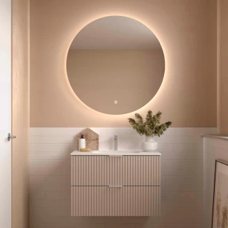 Servantskap <strong>Runa</strong>  Beige Matt 80 cm med 2 skuffer & Handfat Hvit Matt