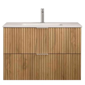 Servantskap <strong>Runa</strong>  Lyst tre Matt 90 cm med 2 skuffer & Handfat Hvit Matt