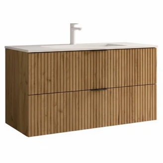 Servantskap <strong>Runa</strong>  Lyst tre Matt 100 cm med 2 skuffer & Handfat Hvit Matt