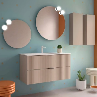 Servantskap <strong>Runa</strong>  Beige Matt 100 cm med 2 skuffer & servant Hvit Matt
