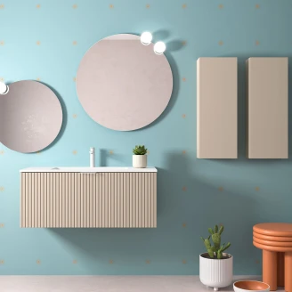 Servantskap <strong>Runa</strong>  Beige Matt 100 cm med servant Hvit Matt