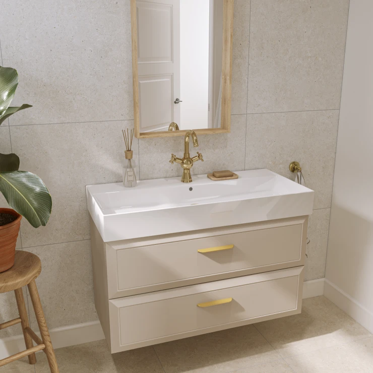 Servantskap Gold Tandem Beige Matt 100 cm med Butler Servant Hvit Blank
