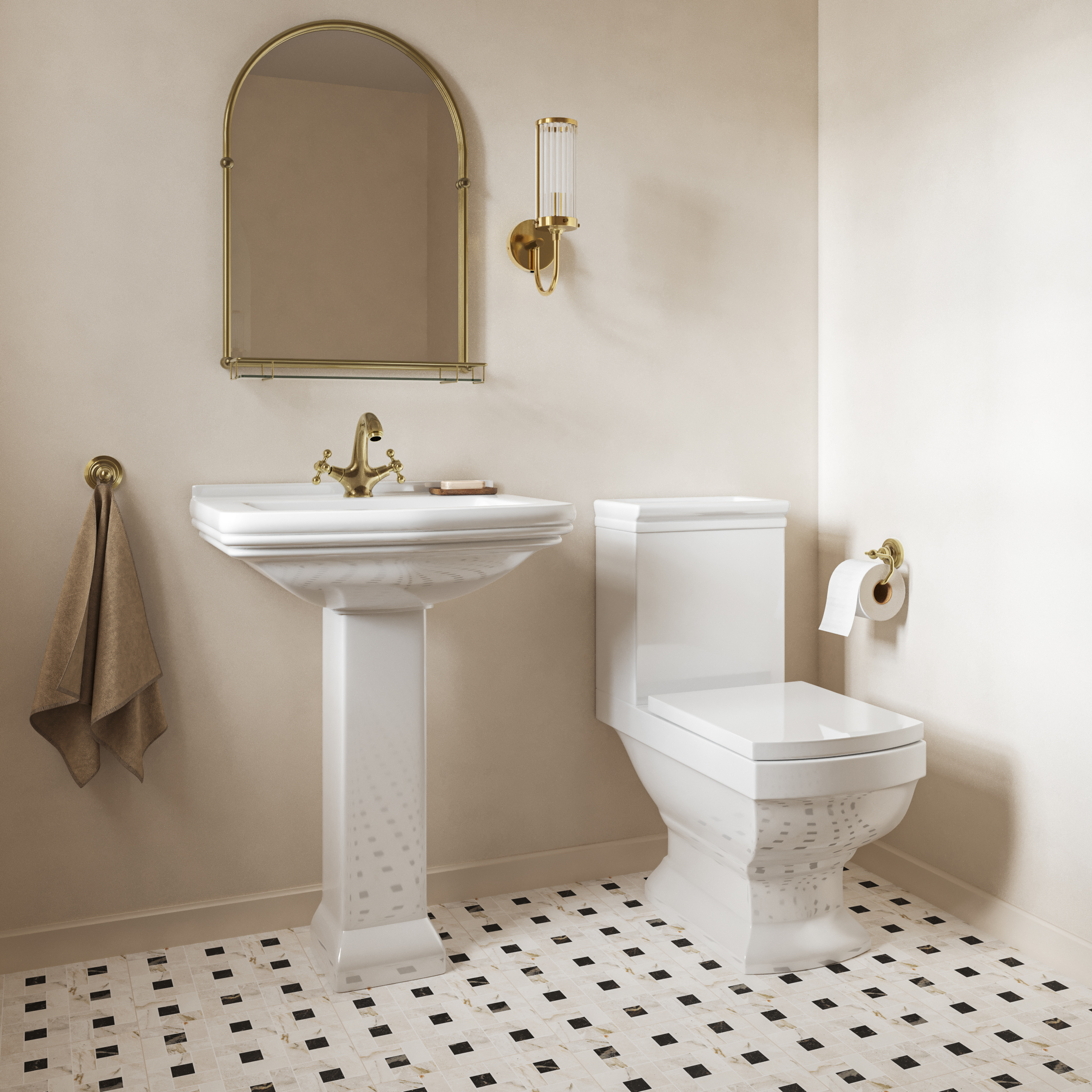Baderomspakke Mayfair Servant med Piedestal & Toalett Hvit Blank