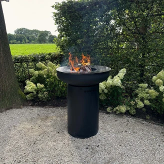 BonFeu Grillset t med BonBiza Ildsted Sort, Dobbel Stålring til Grill, Rund Grillrist & Pizzaovn