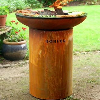 BonFeu Sett med BonBiza Ildsted Cortenstål, Dobbel Stålring til Grill & Rund Grillrist