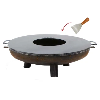 BonFeu Sæt med BonBowl Plus Ildskål Cortenstål 80 cm, Plancha & Stegespatel