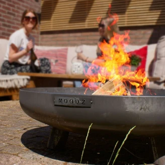 Grillset t med Ildskål Cortenstål med Fot 80 cm, Halvrund Plancha & Halvrund Grillrist